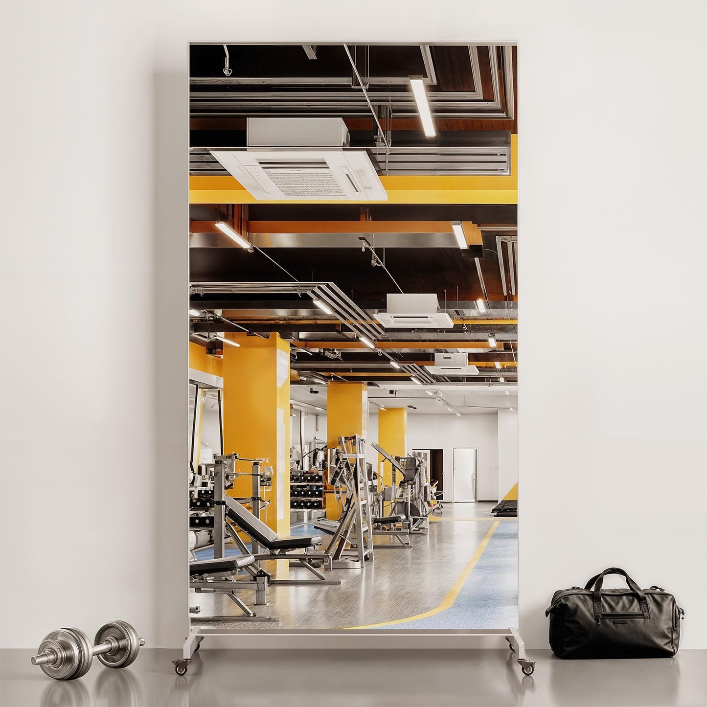 Novlux Home Gym Rolling Mirror 72"x40" – Extra Large Full Length Mirror with Wheels, Mobile Tempered Glass Floor Mirror, 360° Swivel, for Workout, Garage, Dance Studio, Yoga, Bedroom, White