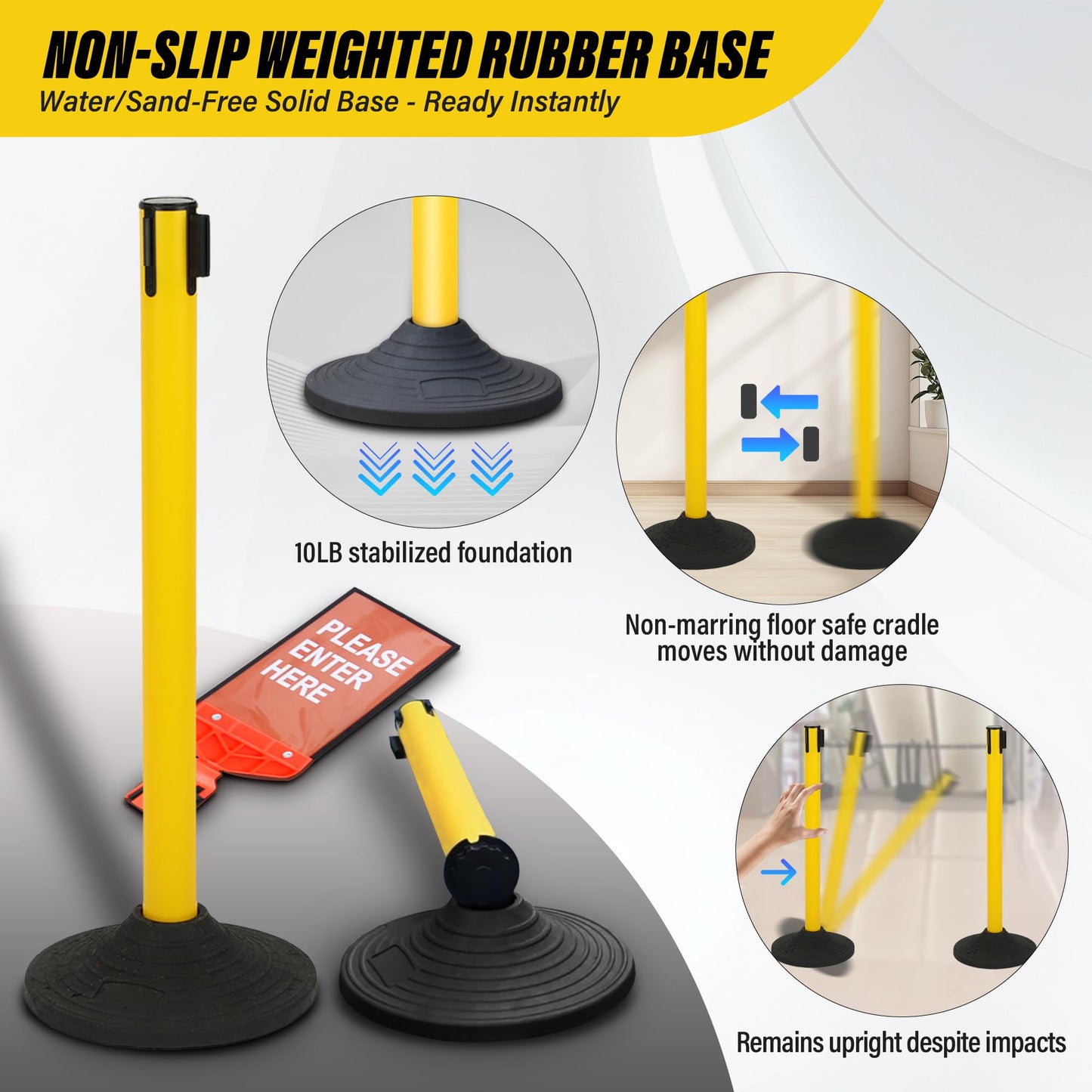 STARSIGNS 6 Pack Crowd Control Barriers - Weighted Base Stanchions with 10 Feet Retractable Belts Yellow Stanchion Posts Set for Retail, Banks, Public Spaces