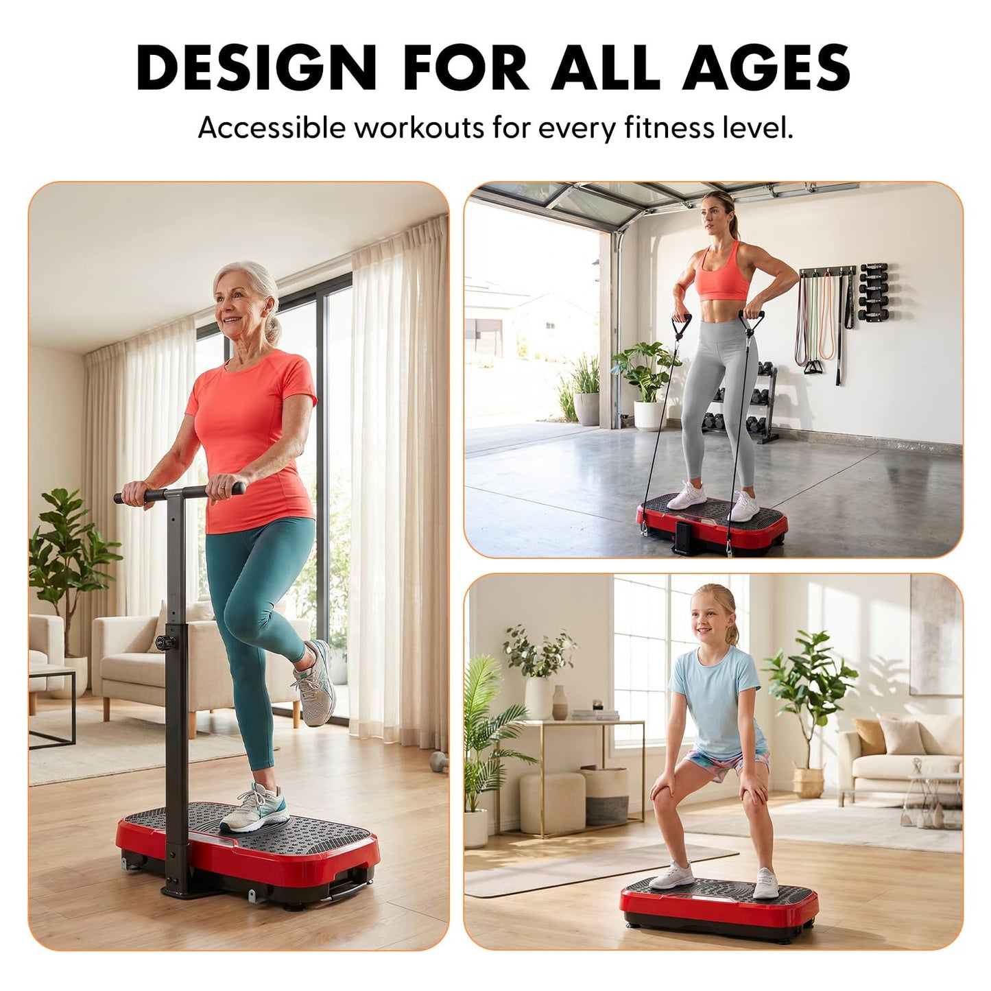 Hurtle Vibration Plate Exercise Machine, Portable Vibration Plate with Handles and 1-99 Speed Levels, 10 Preset Programs, Quiet Low-Impact Home Fitness Platform with Remote Control, Red
