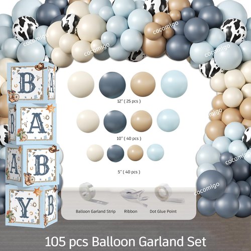cocomigo 287Pcs Cowboy Baby Shower Decorations, All-in-1 Supplies Pack, Includes 25 Tableware, A Little Cowboy is on the Way Backdrop Tablecloth, Balloon Kit for Baby Boy Shower Decorations