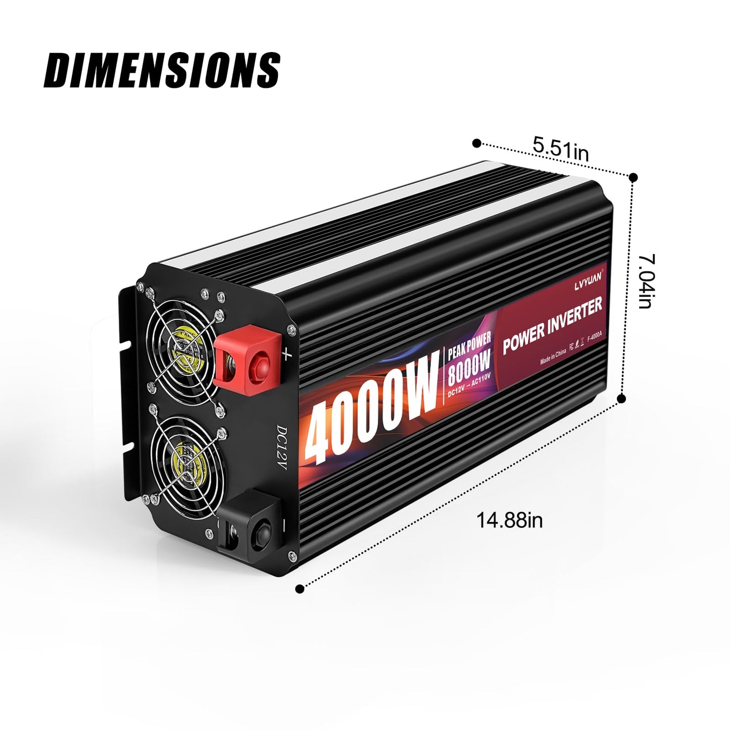 LVYUAN 4000 Watt Power Inverter 12V to 110V 120V for Vehicle, Solar Inverter System, Heavy Duty, RV, Truck, Off Grid,Camping with 4 AC Outlets, LCD Display, Wireless Remote Control, Car Power Inverter
