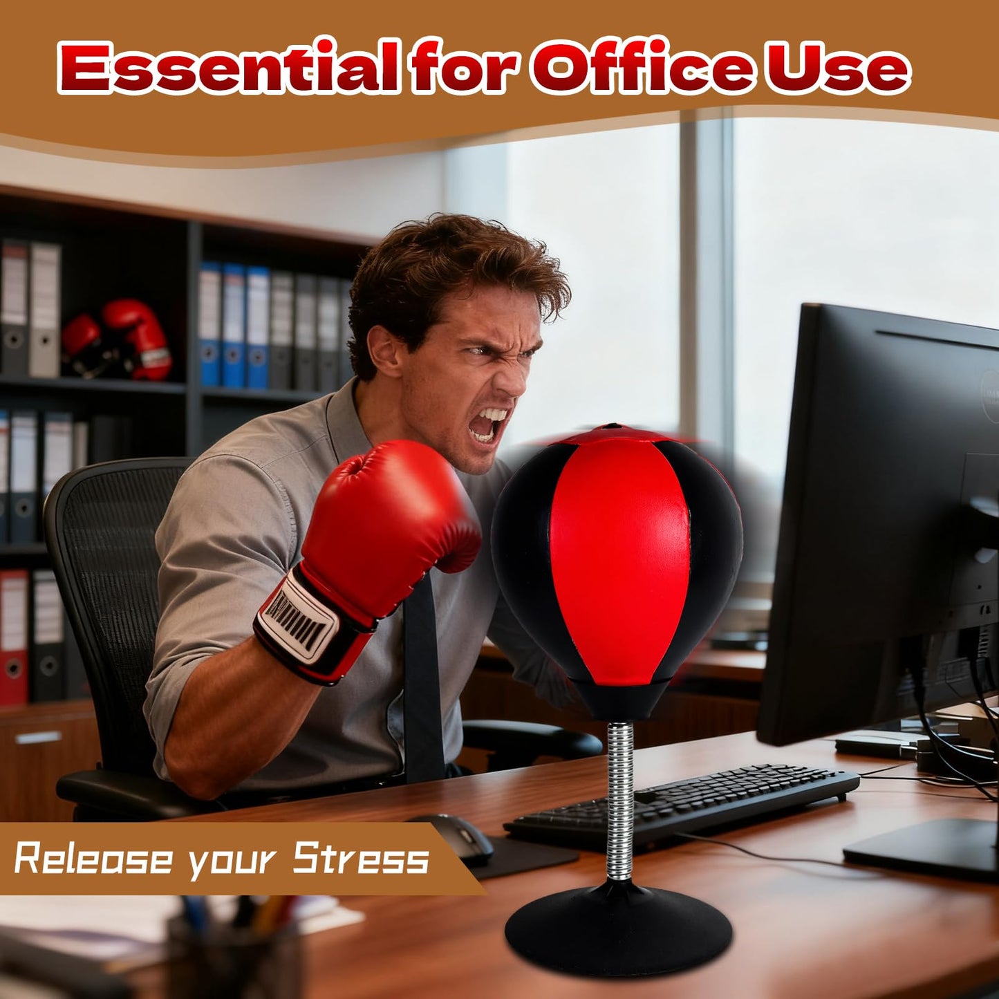 Desktop Punching Bag for Desk, Stress Relief Ball with Suction Cup for Office and Home, Funny Gag Gift for Boss Coworkers Friends, Mini Desktop Boxing Stress Relief Product for Adults