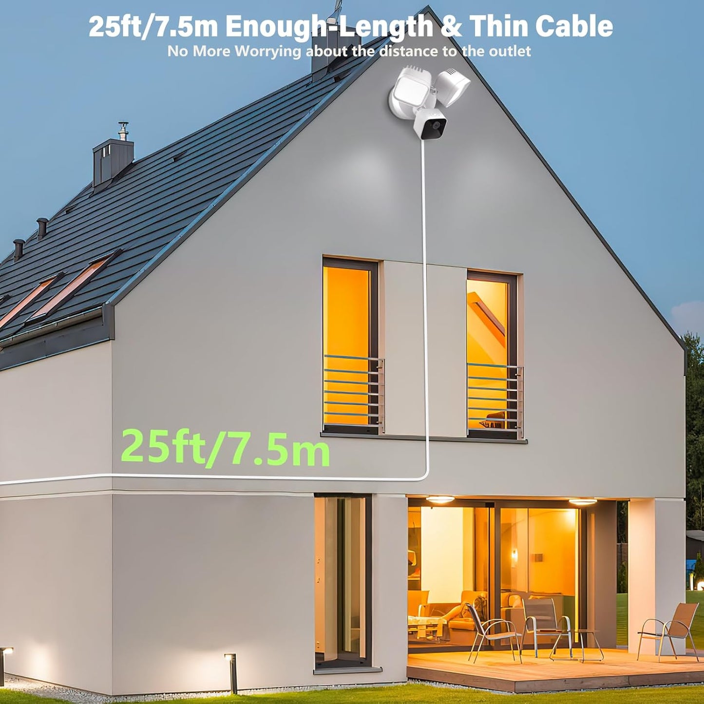 CaGuan 25ft -(2in1 Set) Power Cable and Plug-in Mount for Floodlight Cams Compatible with Floodlight Cam Wired
