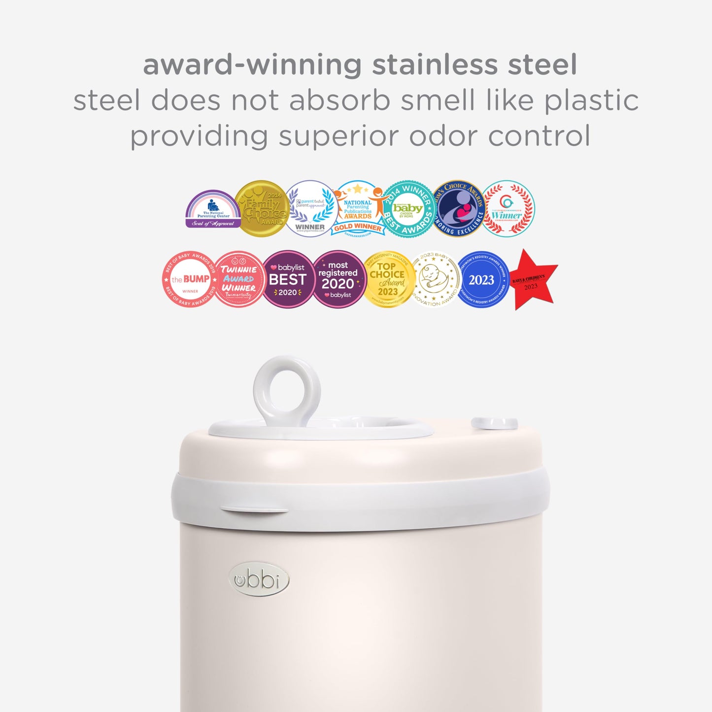 Ubbi Steel Diaper Pail, Odor Locking, No Special Bag Required, Award-Winning, Registry Must-Have, Ivory