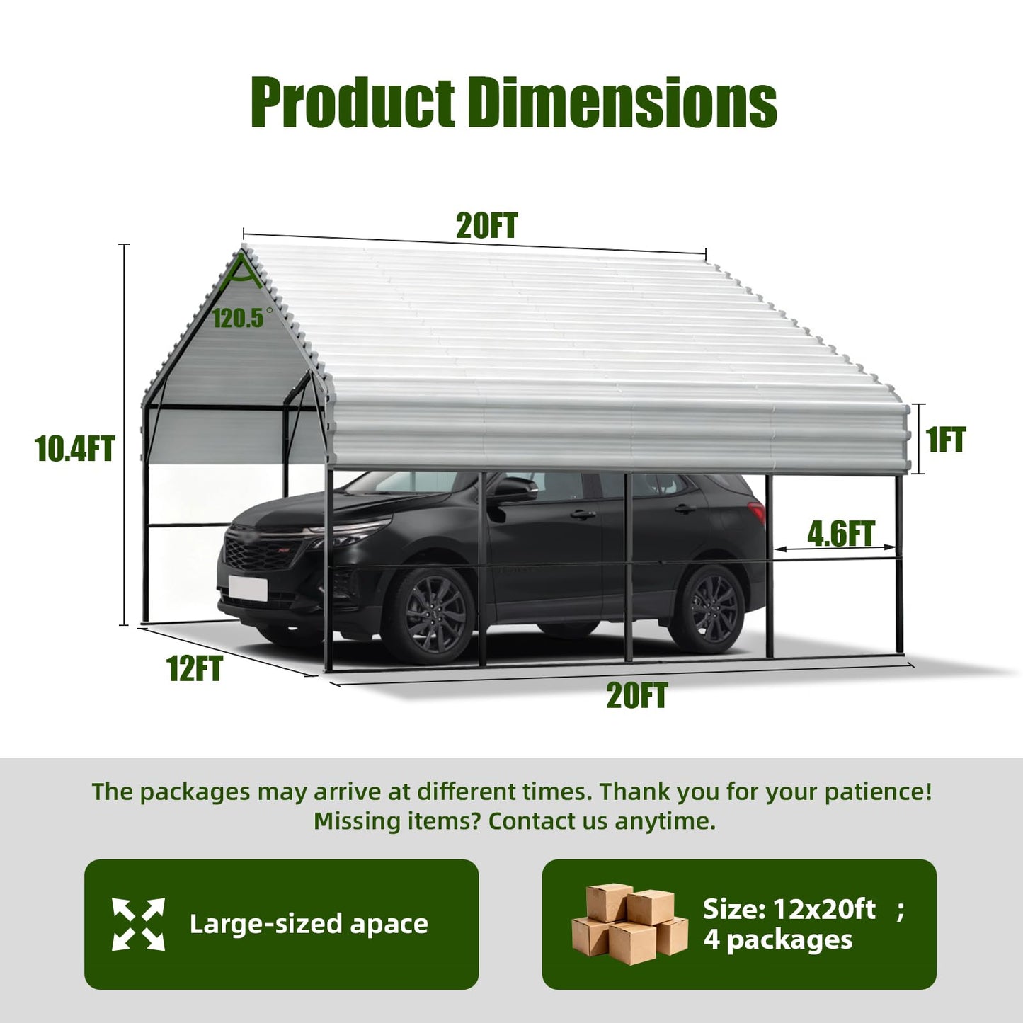 VOYSIGN Metal Carport Heavy Duty 12x20ft Outdoor Galvanized Steel Car Port, Vehicle Canopy Garage Shade, Multi-Use Shelter for Car, Boat, Tractors & Outdoor Storage