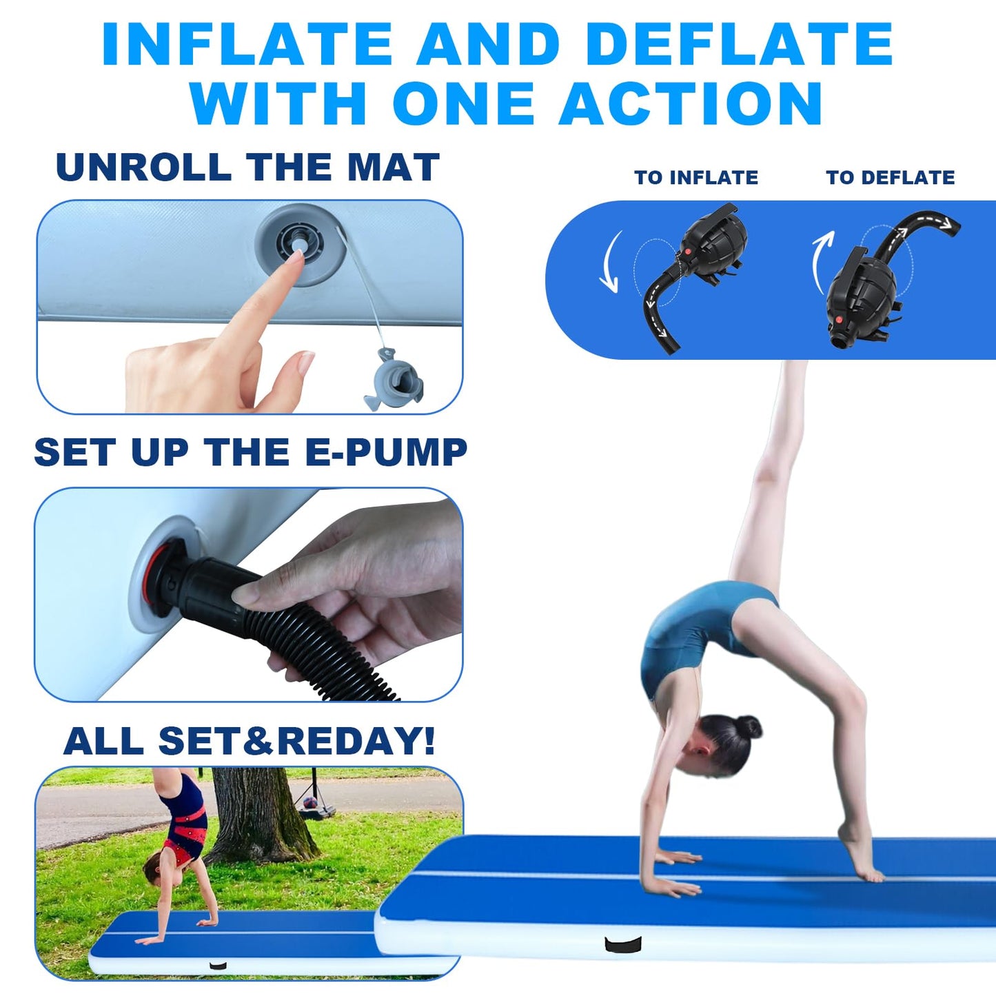 20ft/16ft Extra Large Gymnastics Training Mats Inflatable Air Gymnastics Mat 4/8 inches Thickness Inflatable Floor Mats for Home Use/Training/Cheerleading/Yoga/Water with Electric Pump (16ft*3.3ft*4in(5*1*0.1m))