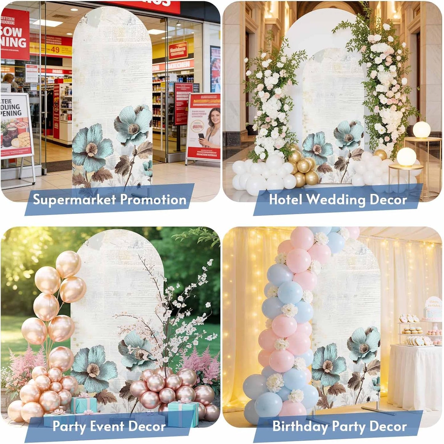 Duskova Living 4 Blue Broccoli Arch Backdrop Cover FT, Vintage Flower Victorian Style Wedding Arch Cover Stretchy