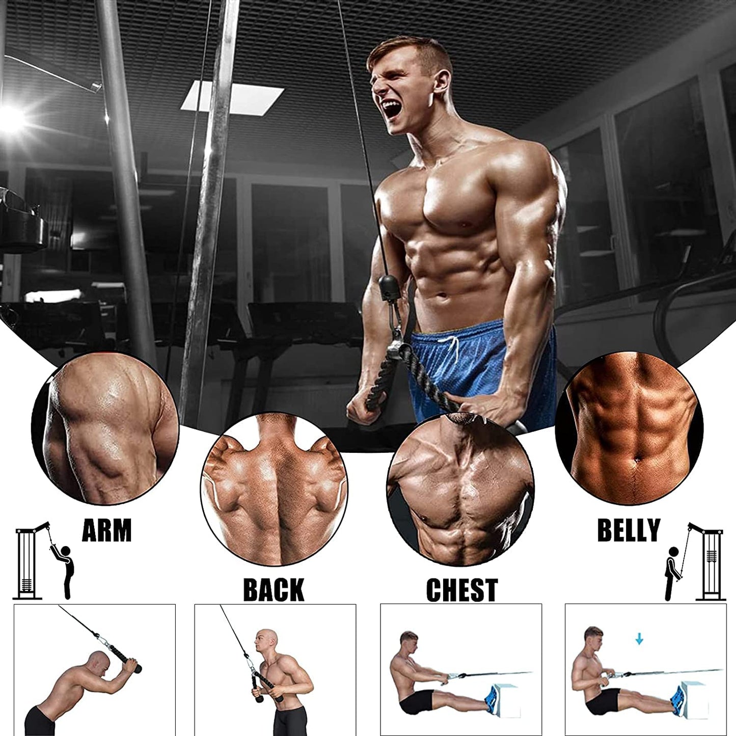 Taeku LAT Pulley System for Home Gym – Strength Training Fitness Equipment Cable Machine for Triceps, Biceps, Back & Shoulder Workouts (100'' Nylon)