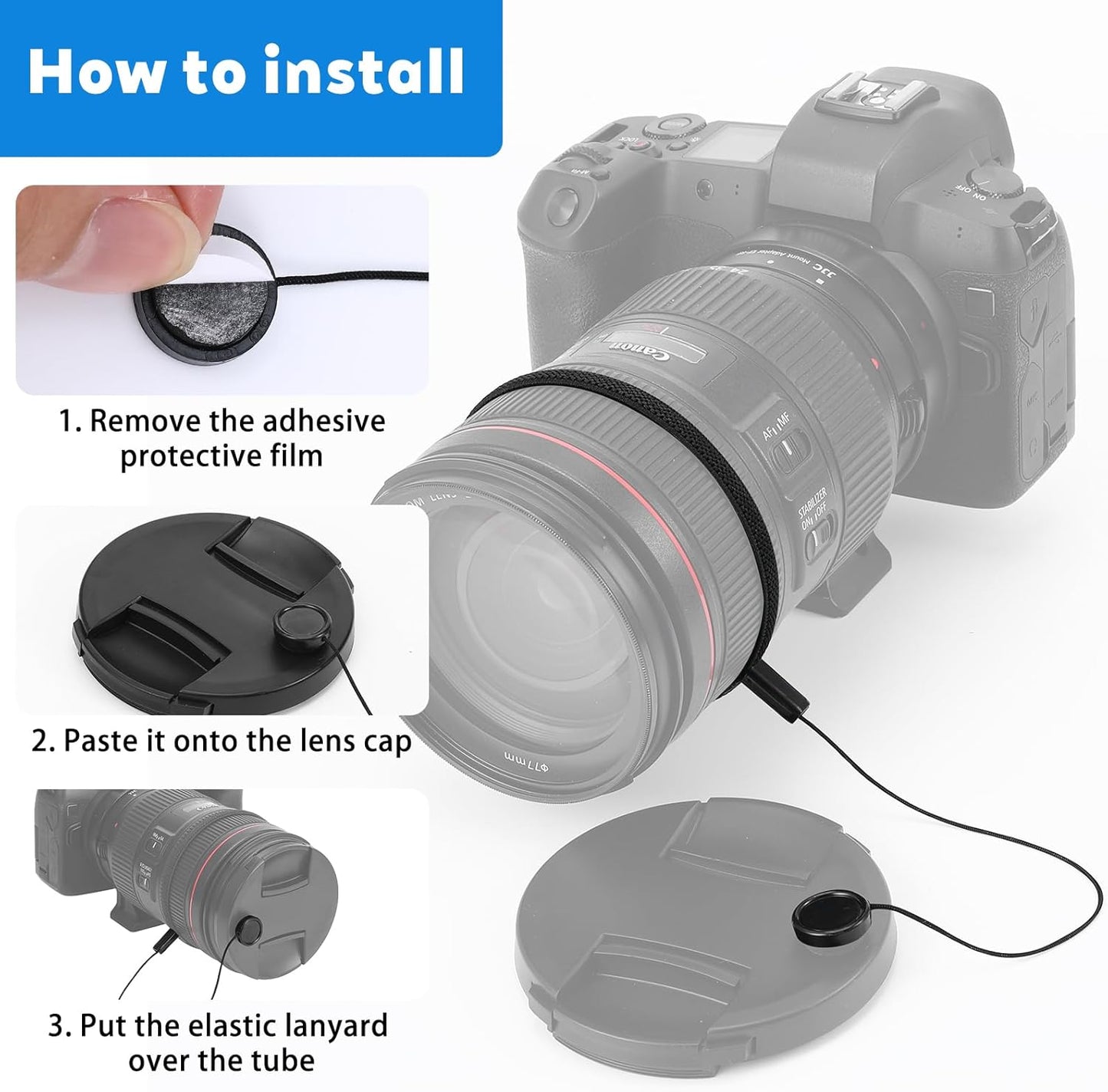 Jxiwfvl 5 Pack Lens Cap Leash, Lens Cap Keeper, Camera Lenses Caps Leash with Elastic for Mirrorless Camera Lenses