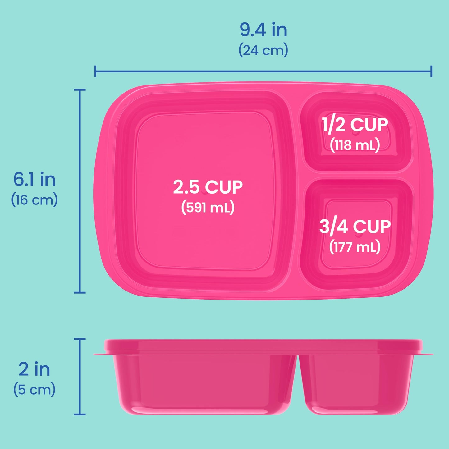 Bentgo Easyboxes - Original Stackable Lunch Boxes - Reusable 3-Compartment Food Containers for Kids and Adults - Bento Lunch Box for Meal Prep, School, & Work - BPA Free, Set of 10 (Jewel Brights)