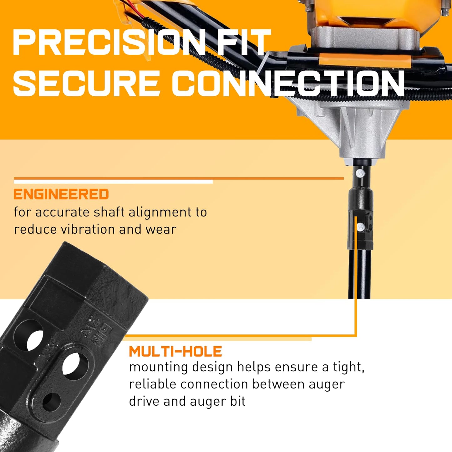 23-058 Heavy Duty Auger Adapter 2” Female Hex to 2-9/16” Male Round Auger Drive Adapter, Skid Steer Post Hole Digger Conversion Coupler, High-Strength Steel Auger Bit Adapter