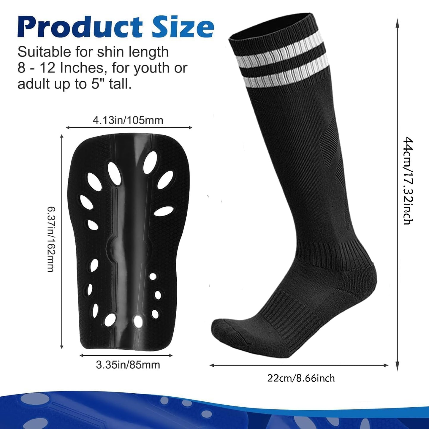 Adults Soccer Shin Guards and Socks Lightweight and Breathable Shin Guard Sleeves for Youth Football Player, Calf Protective Gear Shin Guards for Adults Football Games Equipment (Black)