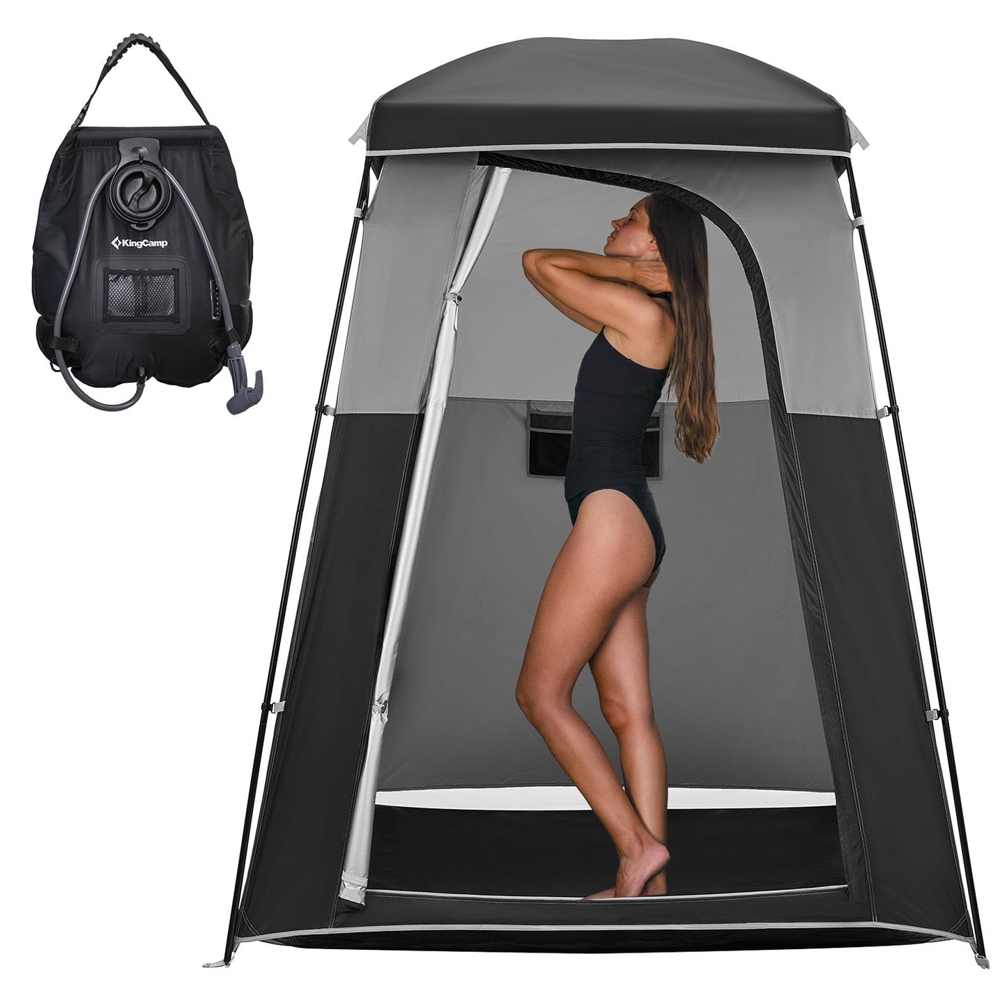 KingCamp Oversize Space Privacy Tent, Portable, Waterproof, Tall, 1 Room Black Camping Toilet Tent