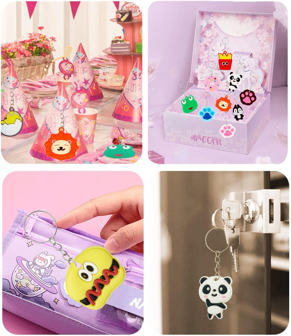 Skiennix 100pcs Cartoon Keychains - Mini Cute Keyrings for Kids' Party Favors | 20 Vibrant Colors