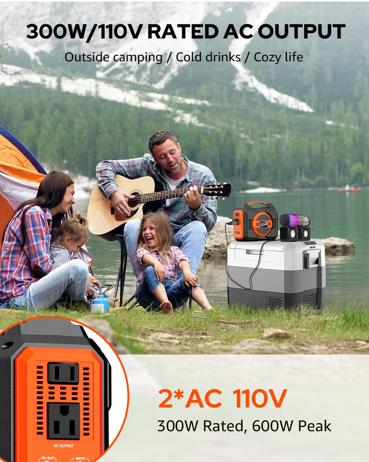 Apowking Portable Solar Powered Generator 300W Rated, with Solar Panels 40W Included, 220Wh Power Bank with AC Outlet 110V, and 10*DC Connectors, Pure Sine Wave for Home Use Camping Outdoor