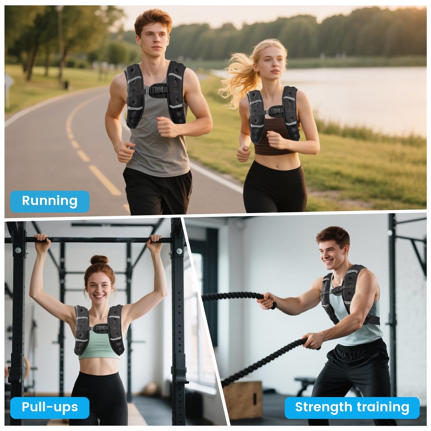 Ragebby Weighted Vest, 8lb for Men, Women with Reflective Stripe, Weight Vests Adjustable for Workout, Strength Training, Running, Fitness, Muscle Building, Weight Loss