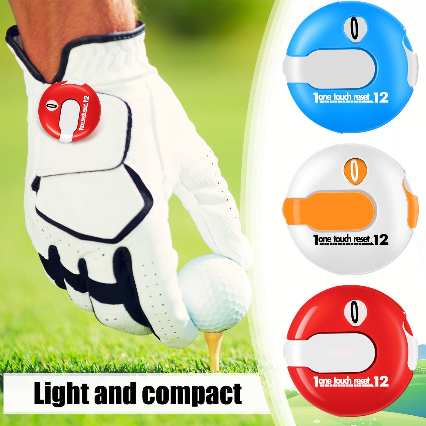 Fiada 3 Pcs 1.2 Inch Golf Score Counter for Women Mini Golf Stroke Counter Scoring Keeper up to 12 Shot to Scorekeeper Glove in(Orange, Red, Blue)