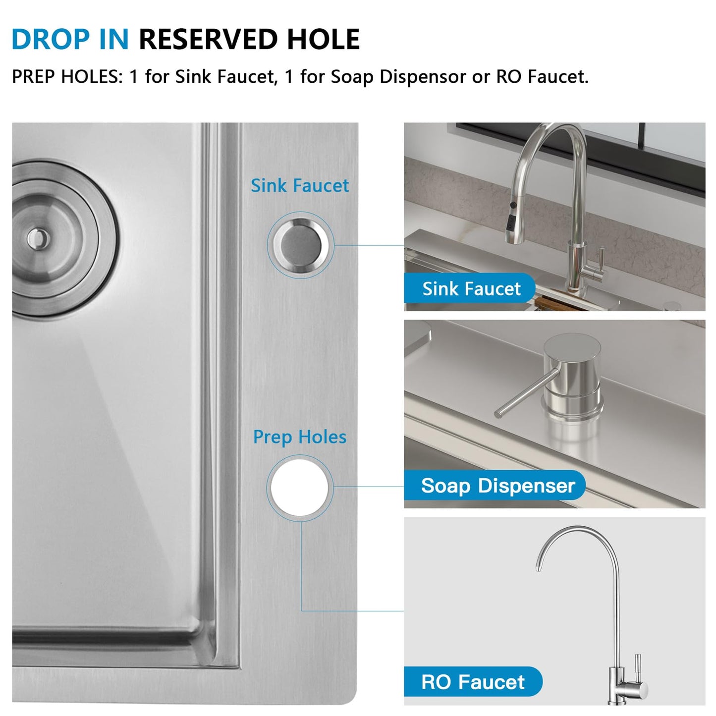 Fulorni 33"x22" Drop In Kitchen Sink Ledge Workstation – 16 Gauge 304 Stainless Steel Above Counter Deep Single Bowl Top Mount Sink Basin