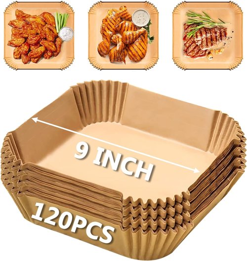AirFryer Liners - 9 Inch Disposable Square Parchment Paper for COSORI 6Qt & Ninja 5QT | Non-Stick & Oil Resistant