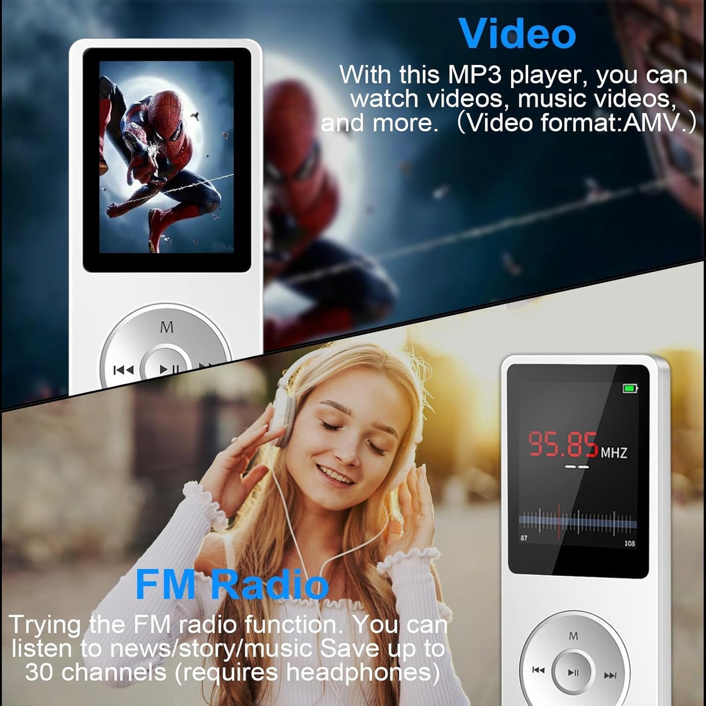 Aigital MP3 32GB MP3 Player with Bluetooth and TF Card, HiFi Music Player with Built-in Speaker and Earphones