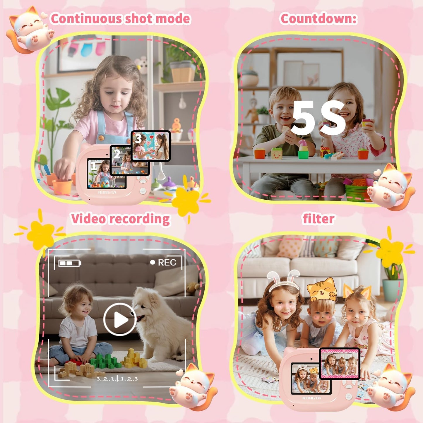 Rongta 1080P 3-12, 3 4 5 6 7 8 9 10 Kids Camera Instant Print, Kids Instant Cameras that Print Photos, Christmas
