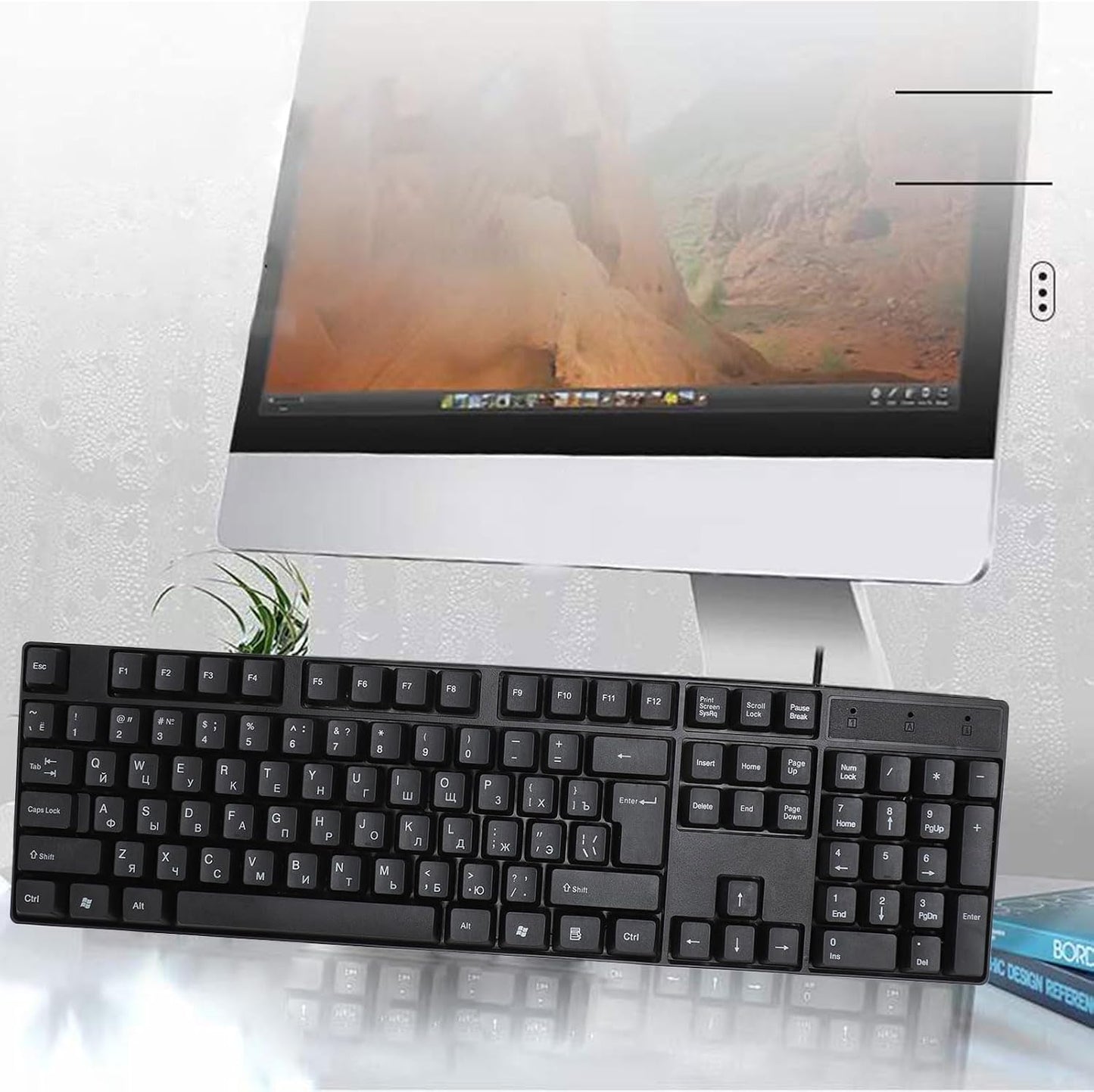 BTSEURY K1800 104 4.9ft USB Wired Gaming Keyboard Keys, Minority Language, Cable, Ergonomic Design for Office