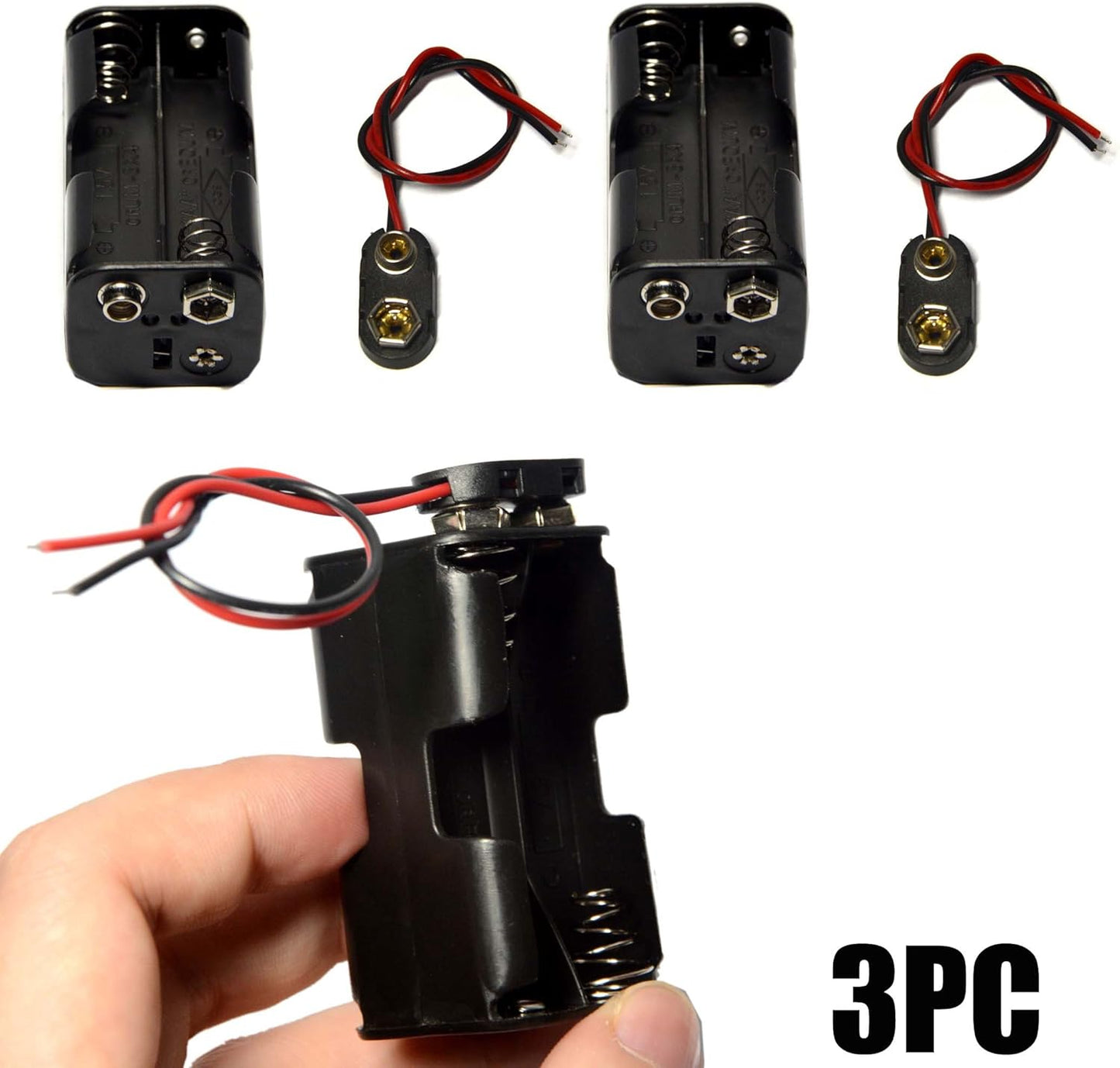LampVPath 3 4 1.5V (6V) 3 9V Pcs x AA Battery Holder Leads with Pcs I Type Snap Connector Plastic Housing Two Layers