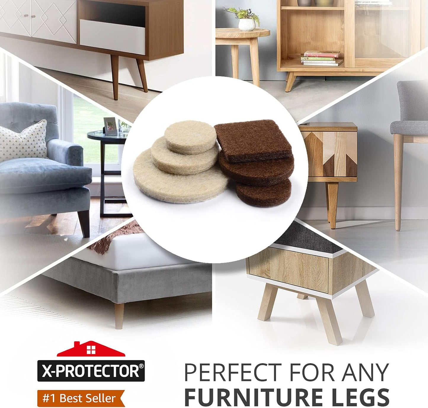 X-PROTECTOR Felt Furniture Pads - Premium 133 PCS Set for Wood Floor Protection | Brown & Beige