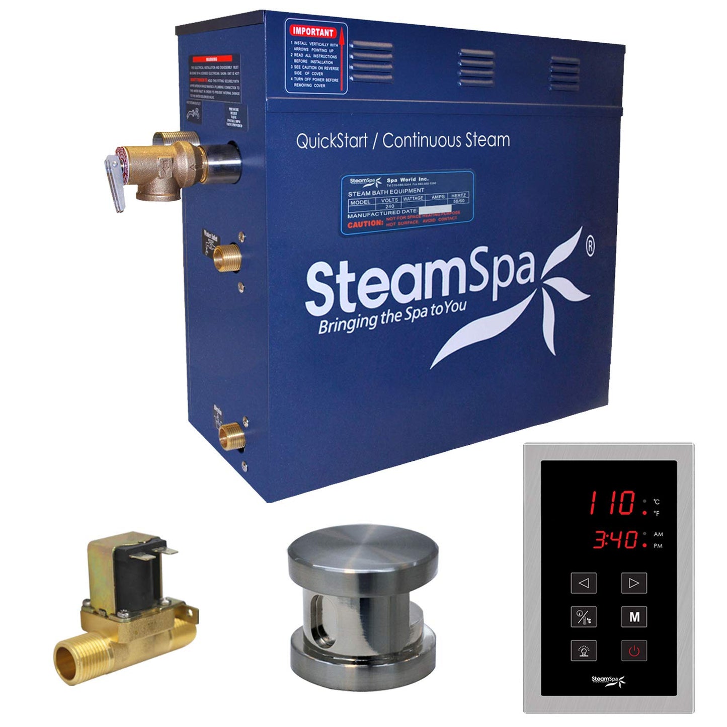 STEAMSPA 6kW Steam Sauna Generator Sentry Series 240V Steam Generator with Touch Screen, Steamhead, Built-in Steam Shower Auto Drain, ACU Quickstart Steam Bath Generator (Brushed Nickel)