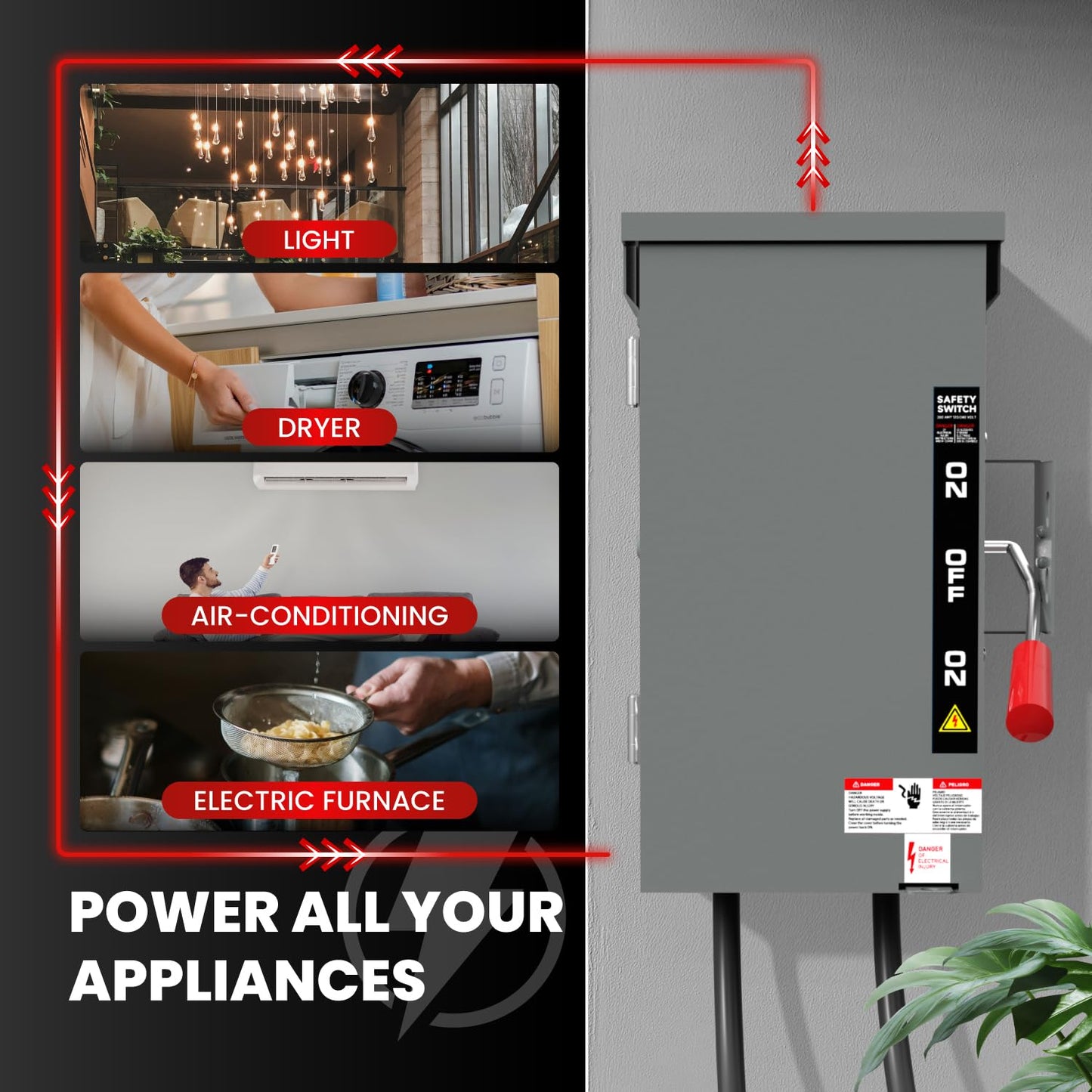 Tzechkii 200A Generator Transfer Switch for Home Generator, 48000W Manual Double-Throw Disconnect Switch, 120/240-Volt, NEMA 3R with Wiring Lugs, Indoor/Outdoor (200A 2P Grey)