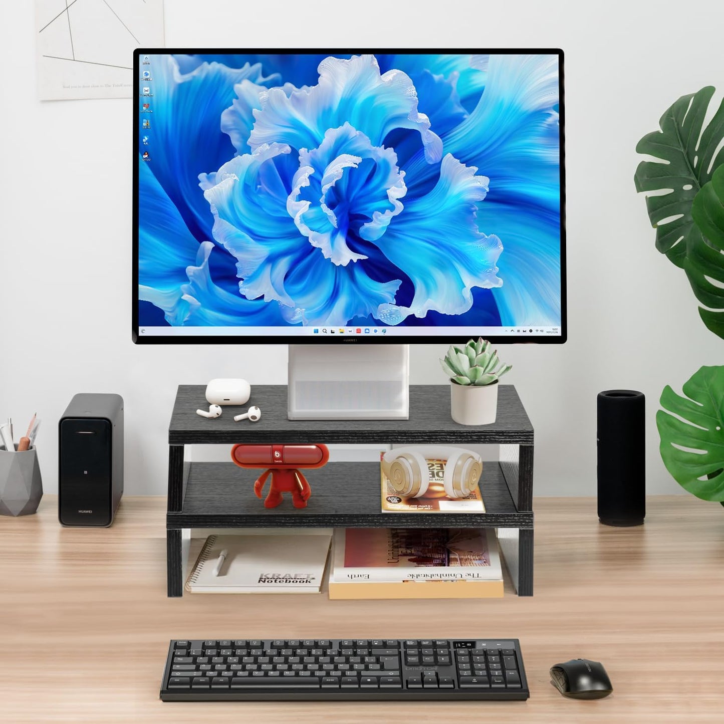 2 Pack, 2 Monitor Stand Riser for Desk Computer Stand Dual Monitor Riser, Monitor Stand Riser MDF Tier Adjustable