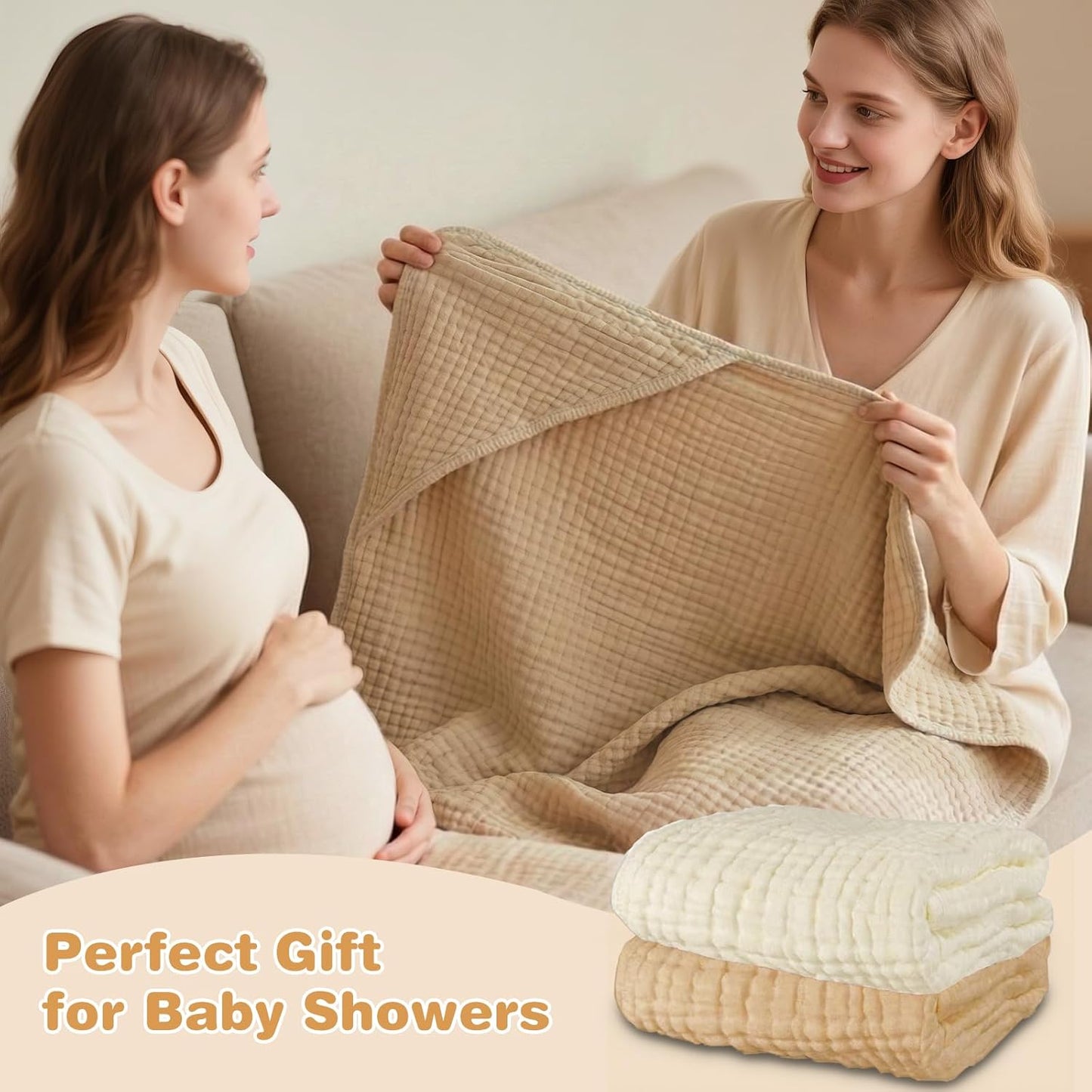 Skiennix Hooded Baby Bath Towels - 100% Muslin Cotton, Soft & Absorbent, 2 Pack, 32x32 Inch