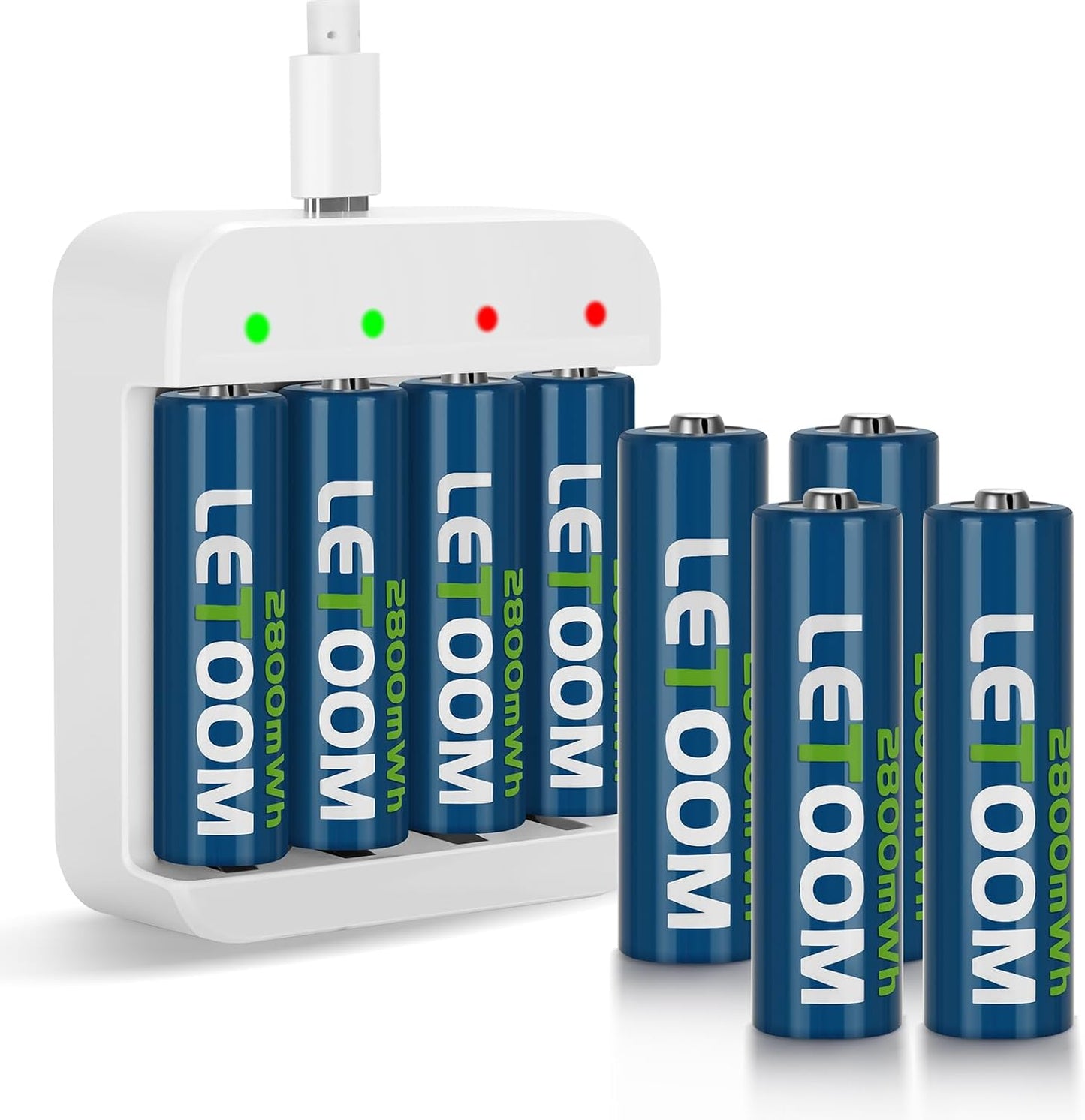 letoom 8 Pack 1.5V, 2800mWh 2-Hour Lithium AA Batteries Rechargeable with Charger Fast Charge Compatible with Camera