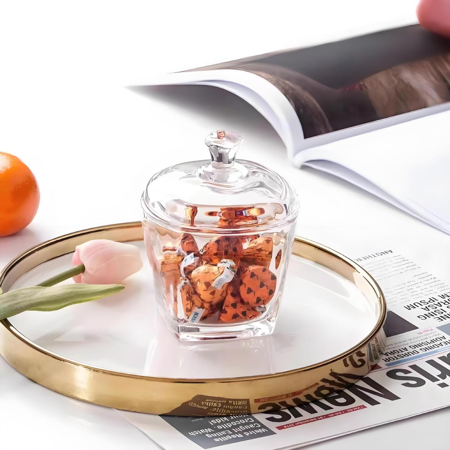 wfljl Glass Sugar Bowl with Lid - 8oz/240ml Airtight Candy Dish | Elegant Kitchen Countertop Storage for Sugar, Sweets, Snacks & Coffee Pods, Clear Glass Container for Pantry, Dining Table Decor