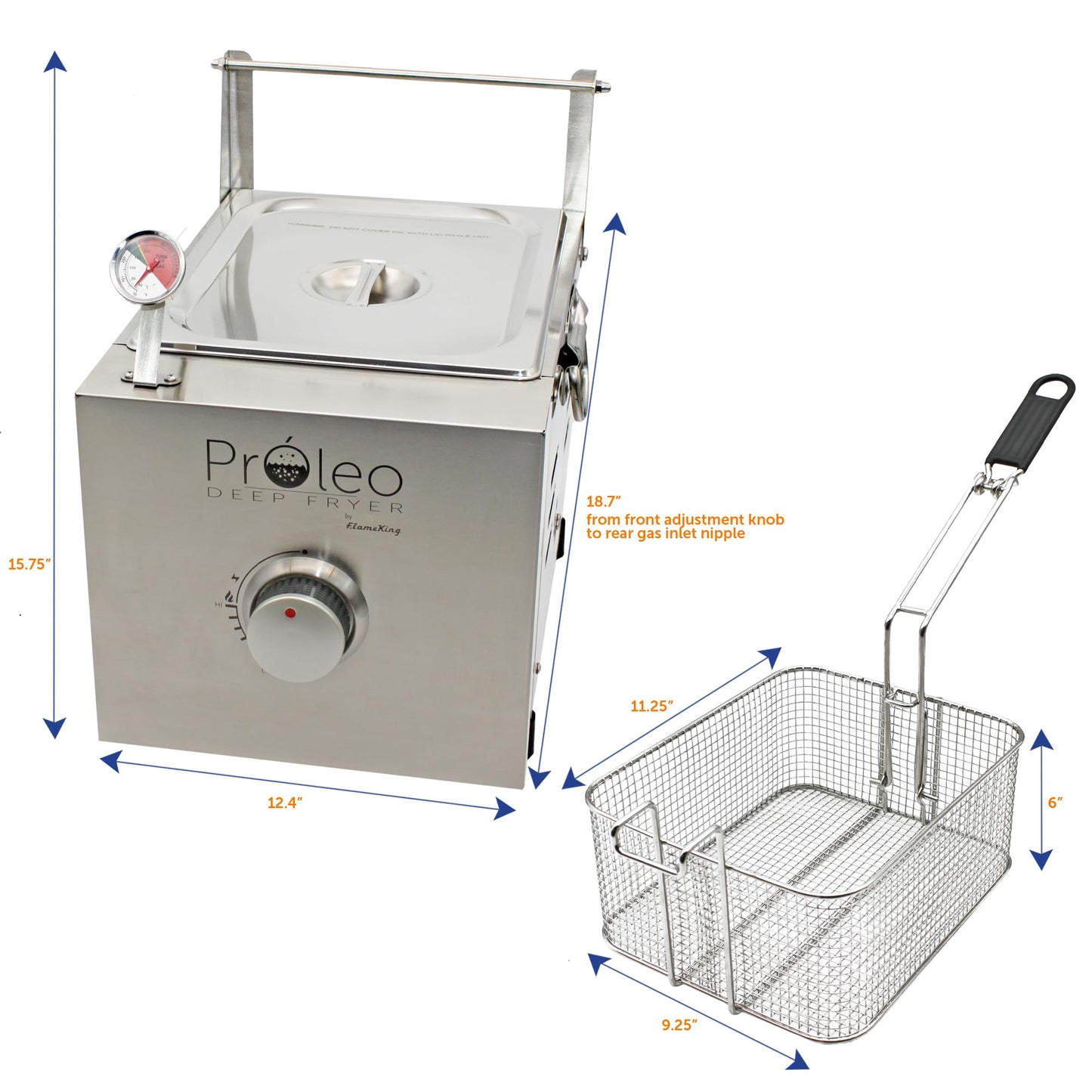 Flame King Proleo Tabletop Propane Deep Fryer with Oil Thermometer, 2.5 Gallons Capacity, with 5-FT Propane Regulator Hose