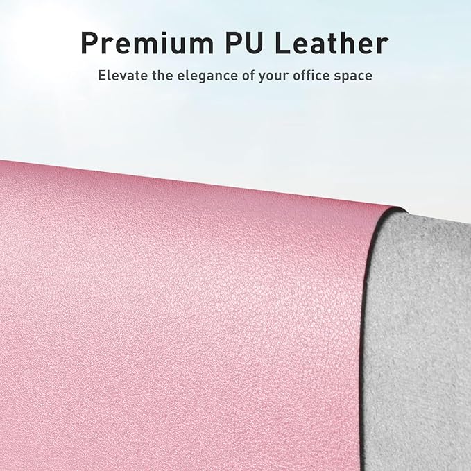 Aothia Faux Leather Desk Mat - Non-Slip PU Leather Desk Blotter, Waterproof Writing Surface, Large Desk Pad for Office & Home (Fairy Pink, 55" x 17")