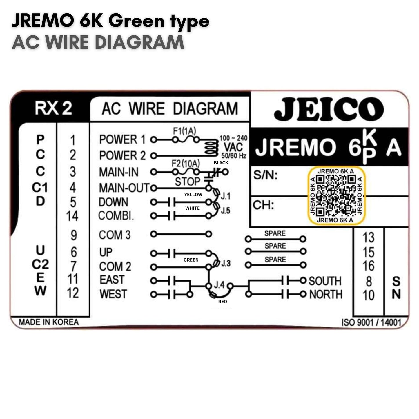 JEICO Crane Hoist Industrial Wireless Remote 6 Buttons Controller JREMO 6K Green Type (1 Transmitter + 1 Receiver) Green, Made in Korea