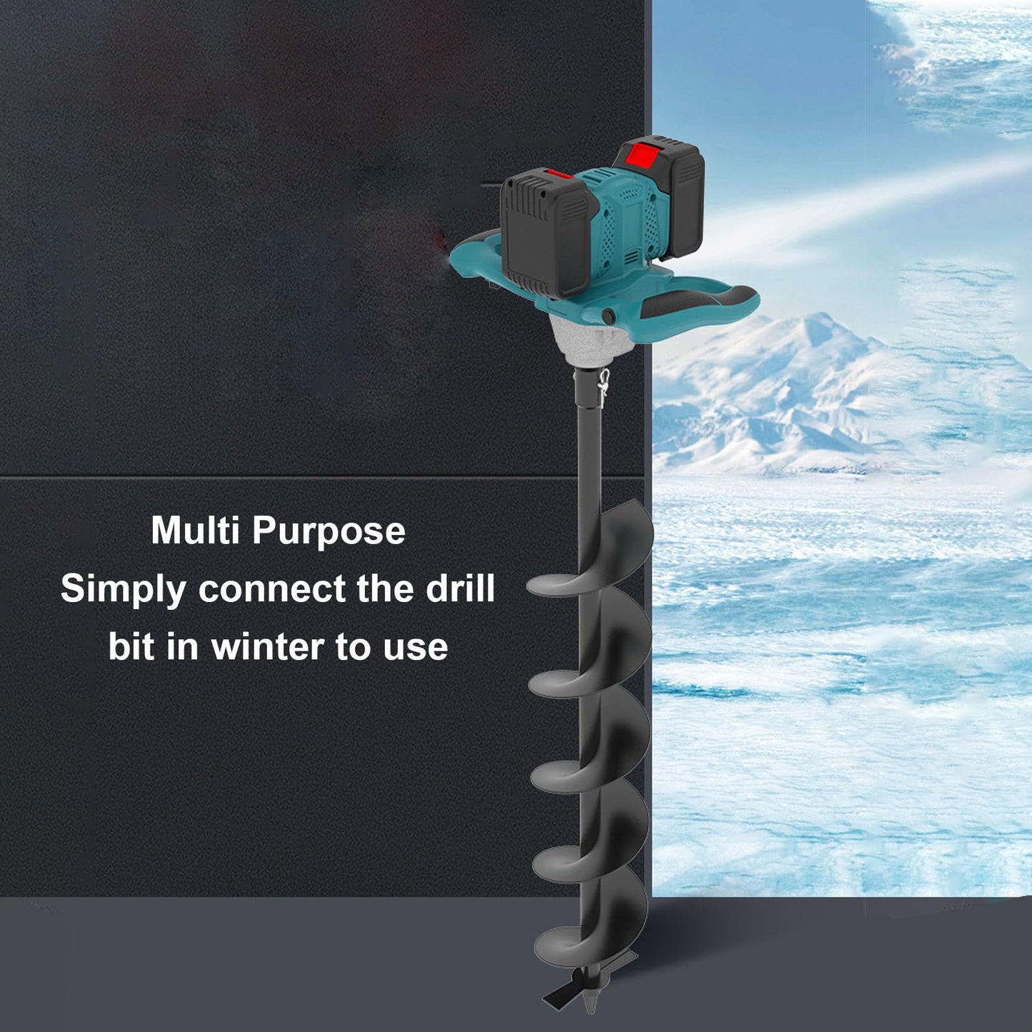 ariarly Battery Electric Ice Auger 100-800RPM 6 Speed Adjustable Post Hole Digger 1200N.m Torsion Cordless Post Hole Digger Power Head(Not Included Battery)