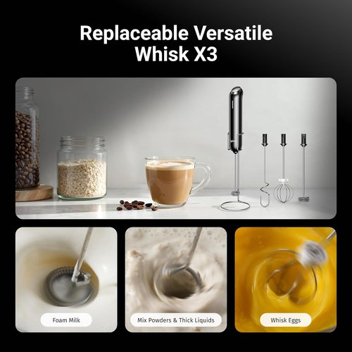 InstaWhisk Milk Frother - Rechargeable Electric Drink Mixer with Variable Speed & Detachable Whisk | Perfect for Lattes, Cappuccinos, Matcha, Almond Milk, Protein