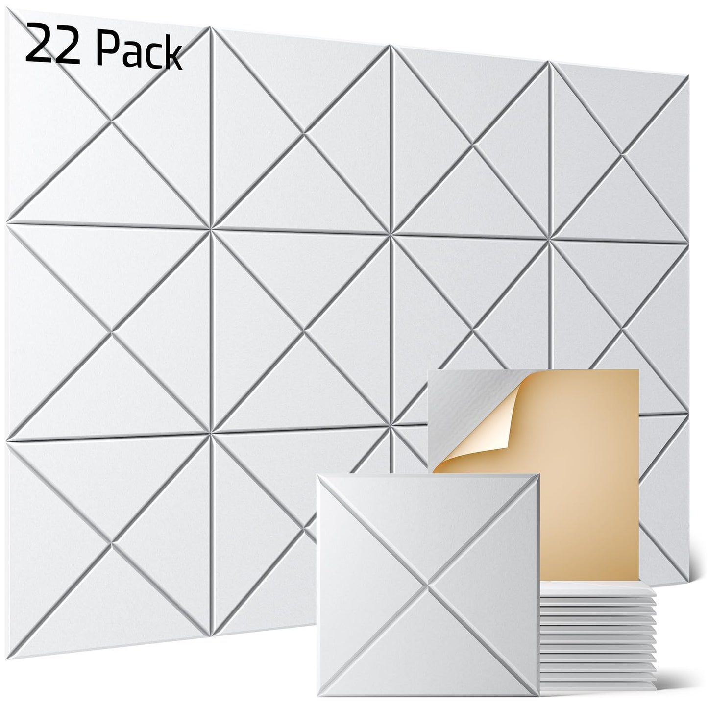 Sonicism 22 Pack X-Lined Acoustic Panels with Self-Adhesive, 12"X 12"X 0.4" Sound Proof Foam Panels, Decorative Soundproof Wall Panels, Sound Absorbing Tile for Home & Offices, White