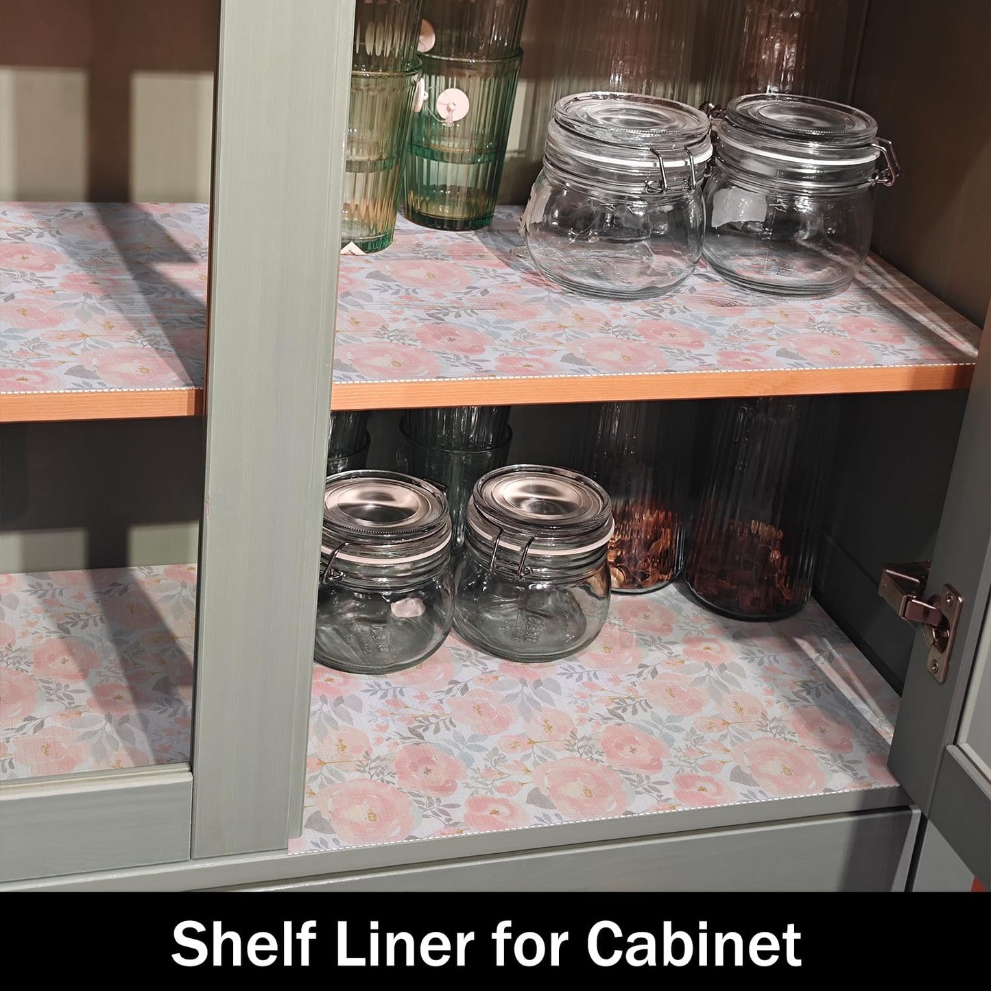Amiitay Peony Shelf and Drawer Liner for Kitchen,Non-Adhesive and Strong Non-Slip Floral Valentine's Day Cabinet Drawer Liners for Kitchen Shelf, Waterproof Cupboard Liners,Easy to Clean,12IN x 10FT