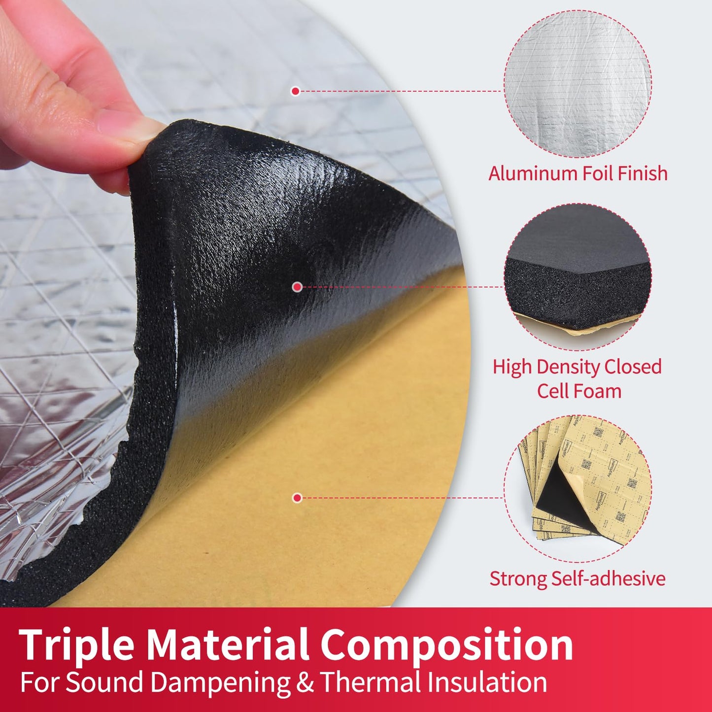 AggSound Sound Deading Material for Cars, 394mil(10mm) 107.64sqft Sound Deadening Mat - Automotive Noise Insulation and Vibration Dampening Material Foam for Auto Audio, Door, Roof, Floor and Trunk