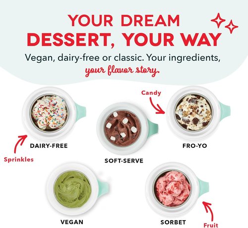 Dash My Mug Ice Cream Maker - Single Serving Gelato, Yogurt & Sorbet - Easy Clean & Use - Aqua, 2 Bowls