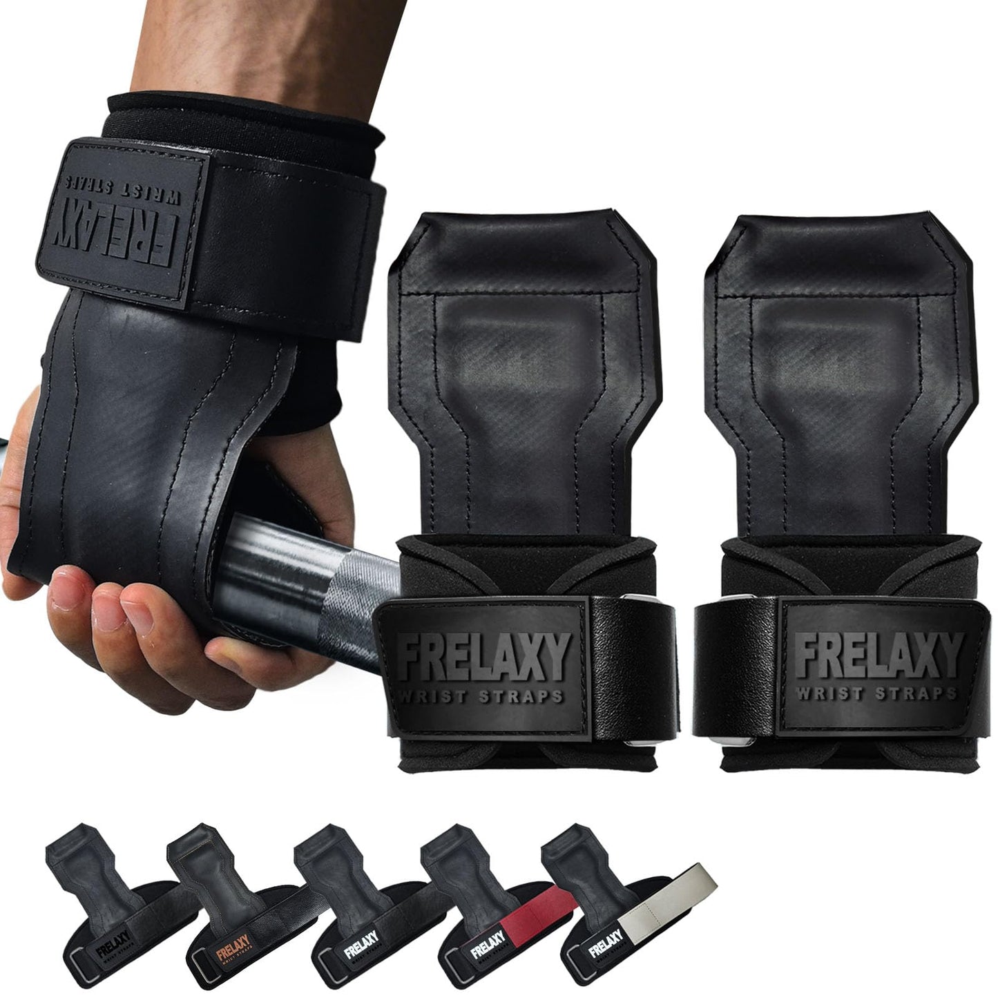 Frelaxy Lifting Wrist Straps, Rubber Weight Lifting Grips with Non-Slip Palm & Wrist Wraps Support for Deadlifts, Pull Ups, Rows, Heavy Powerlifting, Lat Pulldowns (Black)
