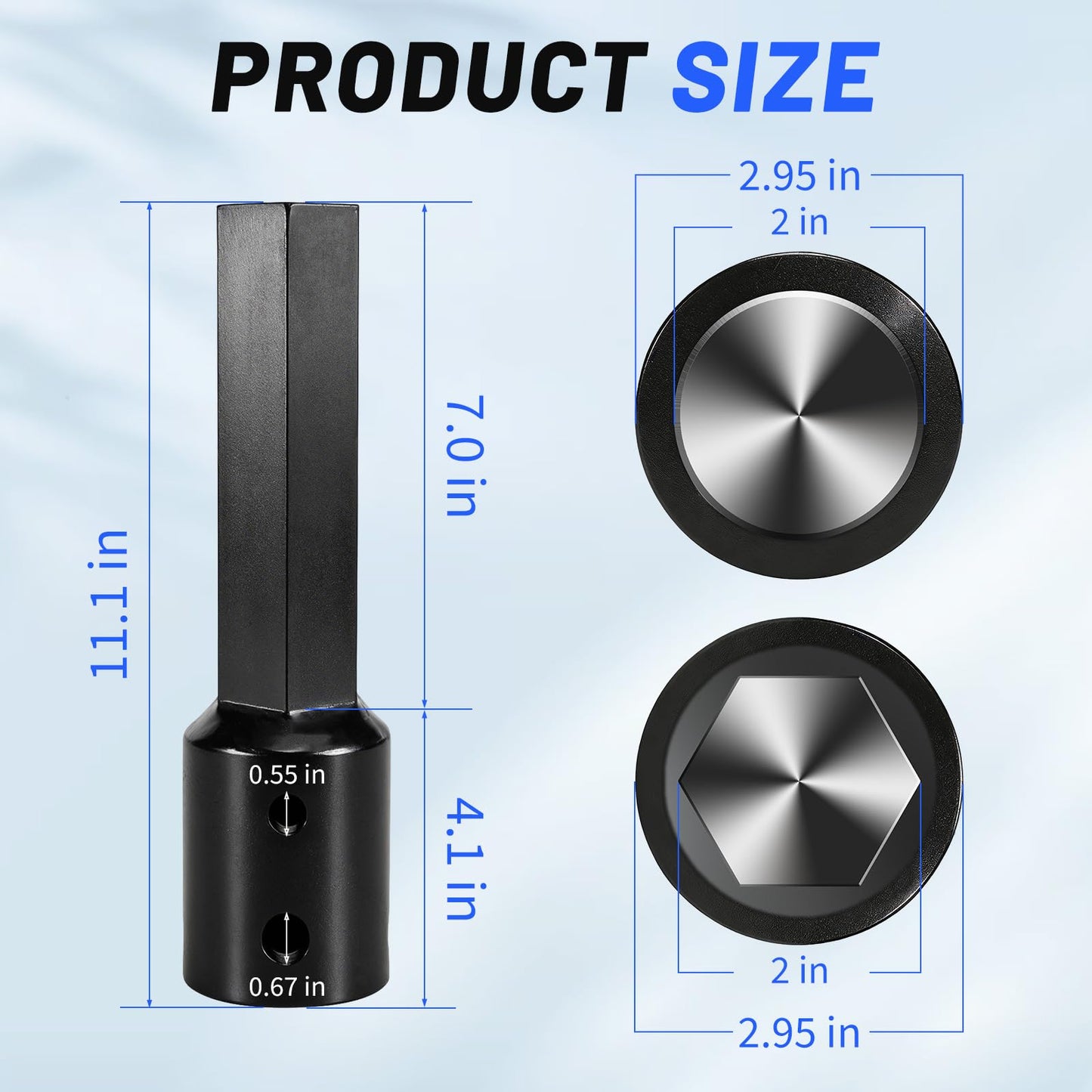 loosoo Auger Adapter Coupler, 2" Female Round to 2in Male Hex, Heavy Duty Auger Shaft Bit Adapter Conversion Bolt Pin, Fit for Skid Steer/Tractor/Digger/Power Head, Fully Welded Machined Carbon Steel