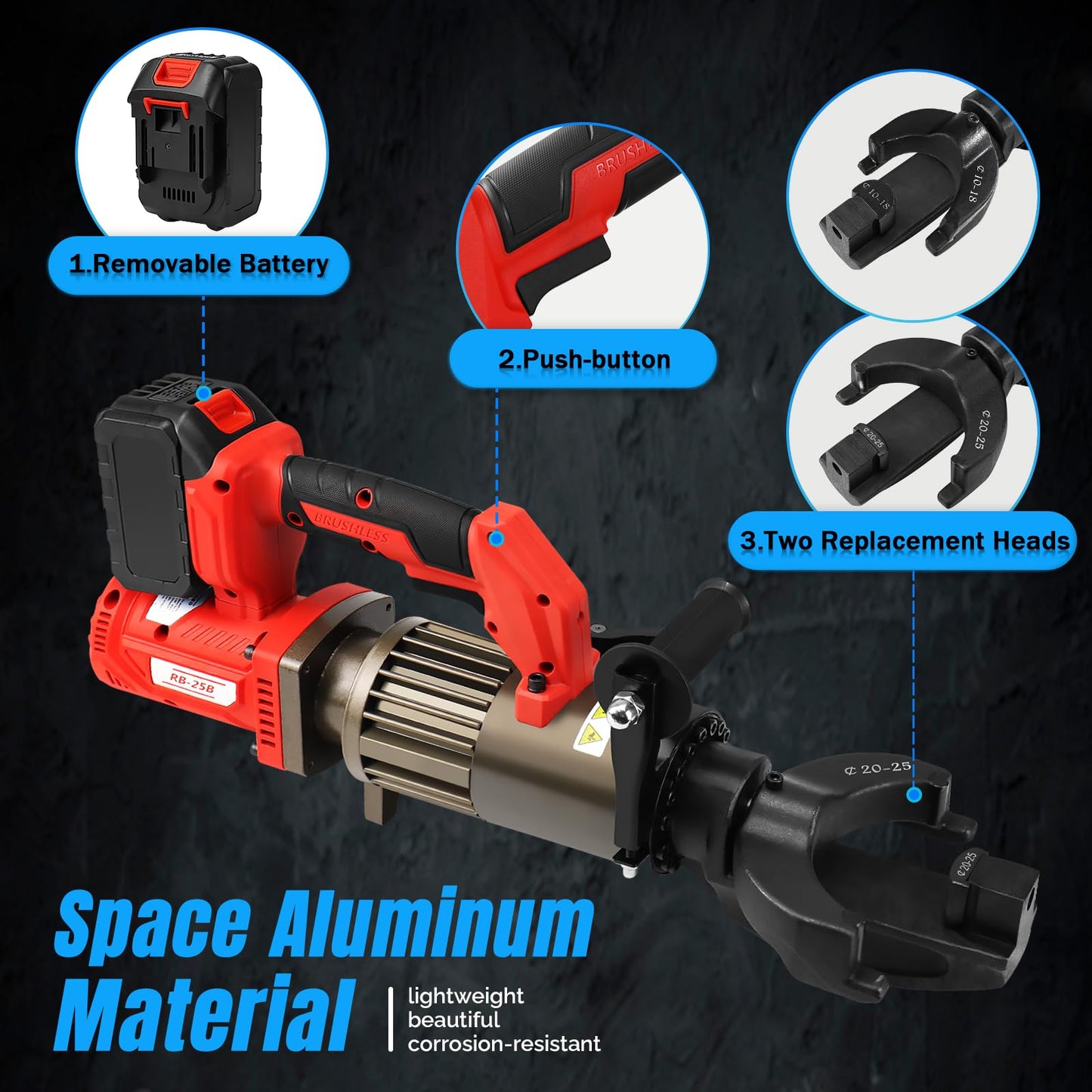 LOSCHEN Cordless Rebar Bender,Electric Hydraulic Rebar Bending Maching,Bending up to 1Inch 25mm #8 Rebar,Bending Angle 0-130 Degrees,Rechargeable Portable Handheld Rebar Bender Machine