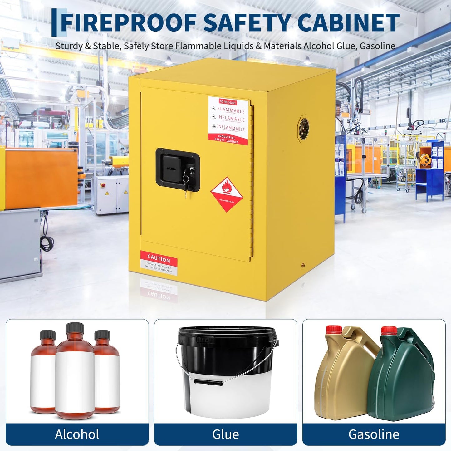 Flammable Cabinet | Hazardous Storage Cabinets Heavy-Duty Safety Organizer for Flammable Liquids Industrial Commercial Workshop Secure Storage