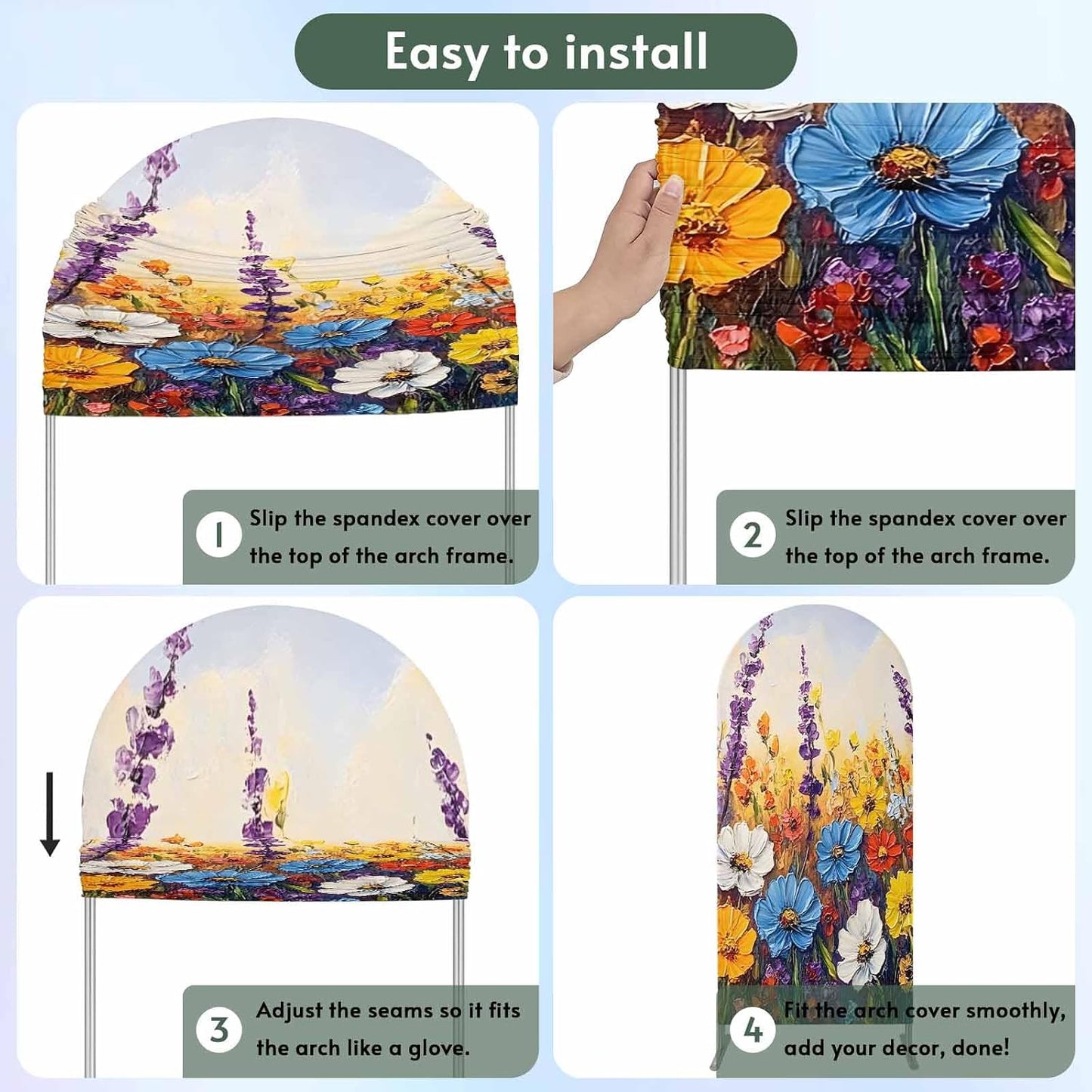 Jnbasdffb 7.2 Vintage Flowers Wedding Arch Cover,Stretchy Spandex Arch Backdrop Stand Covers FT,Abstract Oil Painted