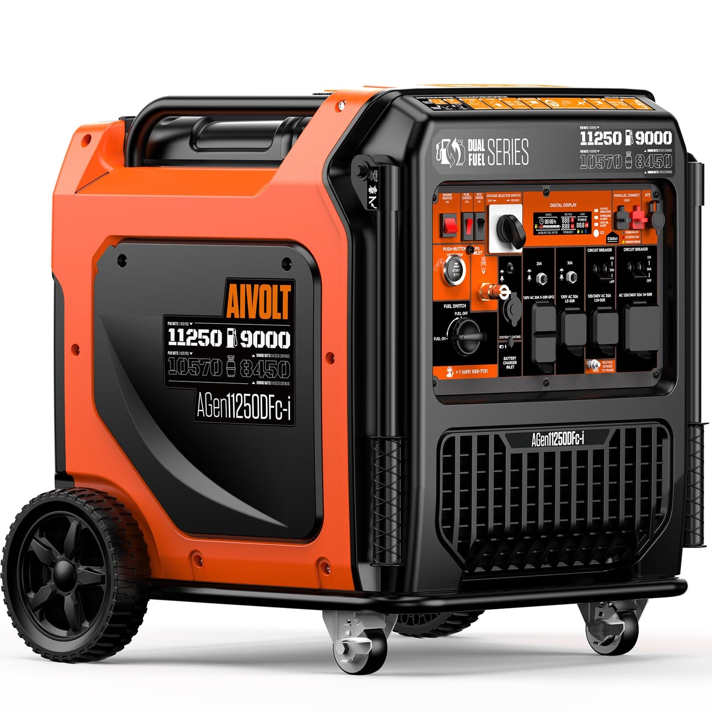 AIVOLT 11250W Dual Fuel Inverter Generator with Remote/Electric/Recoil Start, 50 AMP RV Ready, CARB Compliant 50 State Approved, Ultra Quiet Gas Propane Generator for Home Backup, Food Truck, Job Site
