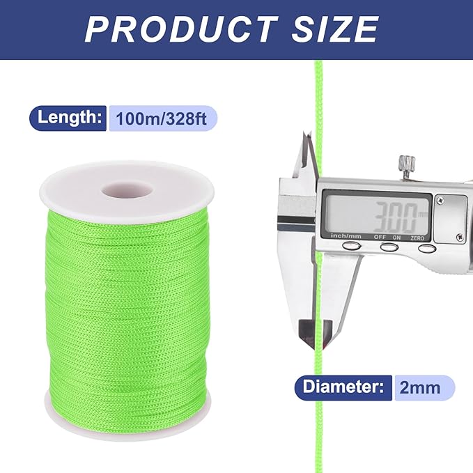 MECCANIXITY 1/12 Inch Polypropylene Rope Braided Ropes, 328ft Nylon Rope Hollow Utility Cord for Clothesline, Camping, Hiking, Outdoor, Fruit Green